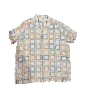 Mutual Weave Mens 2XLT Linen Cotton Blend Button Down Short Sleeve Shirt Pattern